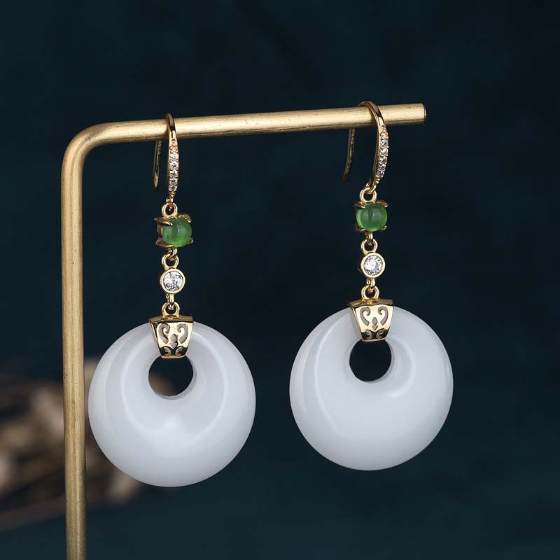 Fengshui White Jade Blessing Drop Earrings