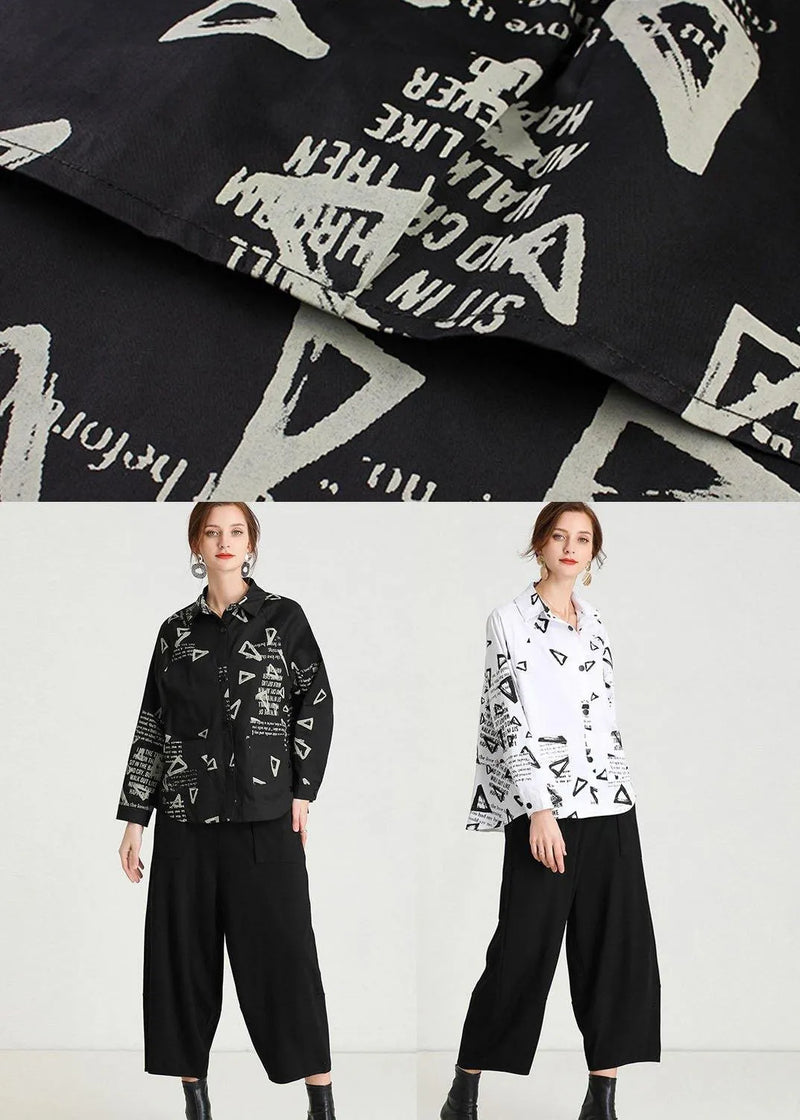 Black Peterpan Collar Pockets Fall Cotton Shirt Tops Long Sleeve