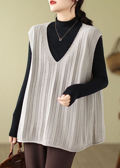 Loose Coffee V Neck Cozy Knit Waistcoat Fall