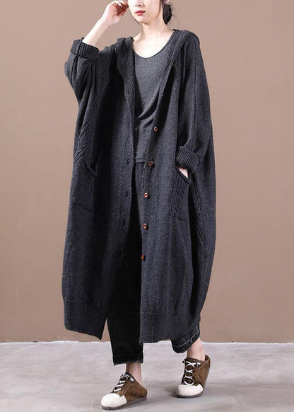 Boutique Dark Grey Knitlong Sleeve Fall Long Loose Coat