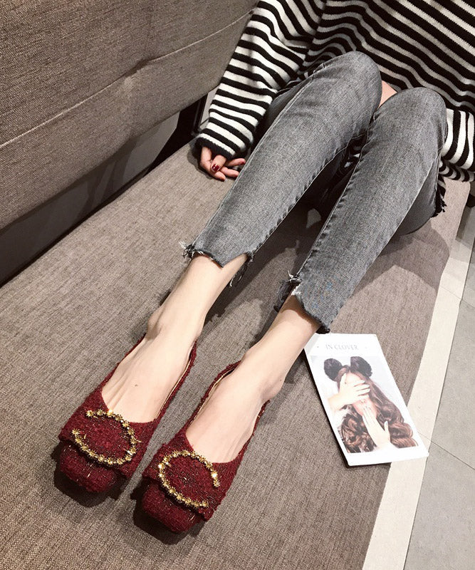 Red Cotton Fabric Diamond Splicing Flat Feet Shoes