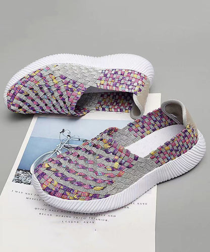 Purple Knit Fabric Flat Shoes Handmade Splicing Soofairy Shoes-20251