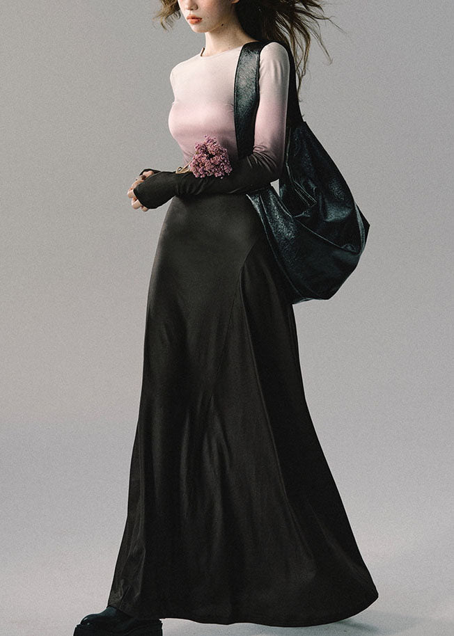 Slim Fit Gradient Color O-neck Backless Hollow Out Maxi Dresses Fall
