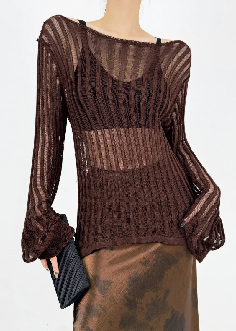 New Black Hollow Out Lace Up Knit Tops Fall