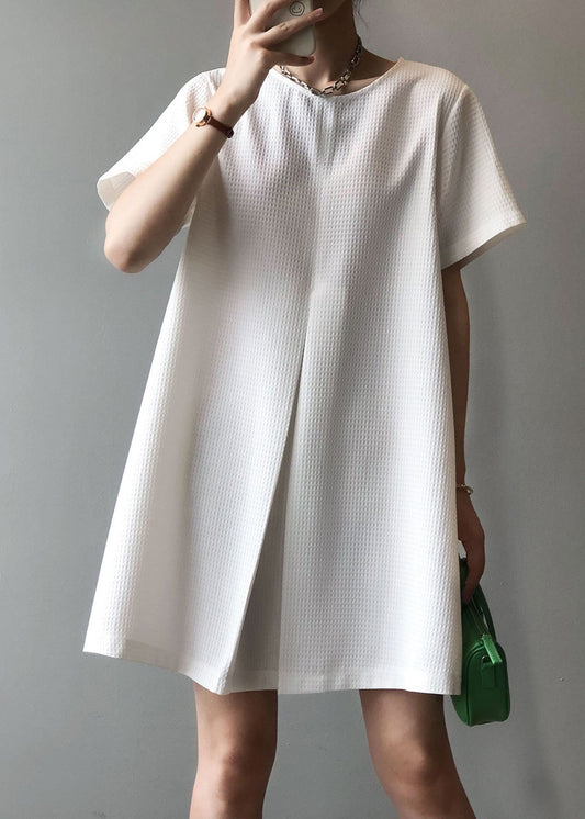 White Simple Cotton Mid Dresses O Neck Summer