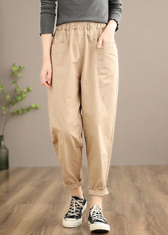 Simple Khaki Trousers Slim Spring Elastic Waist Wardrobes Pant