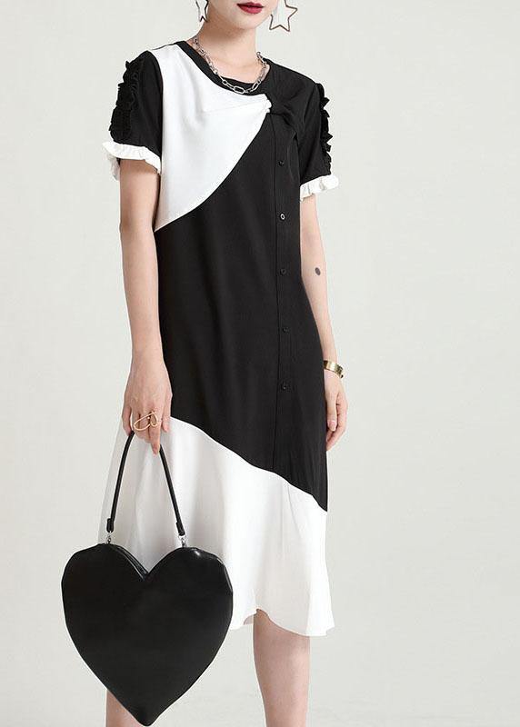 Black Patchwork Geometric Summer Dress Short Sleeve