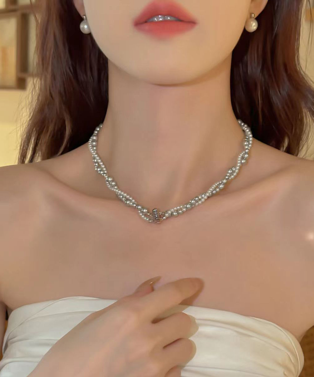Unique Stainless Steel Double Layer Pearl Gratuated Bead Necklace