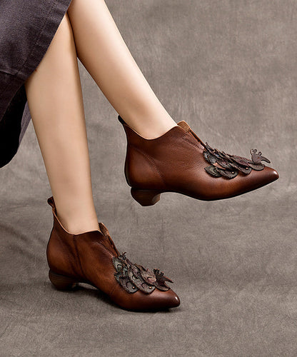 Original Design Style Coffee Pointed Chunky Boots