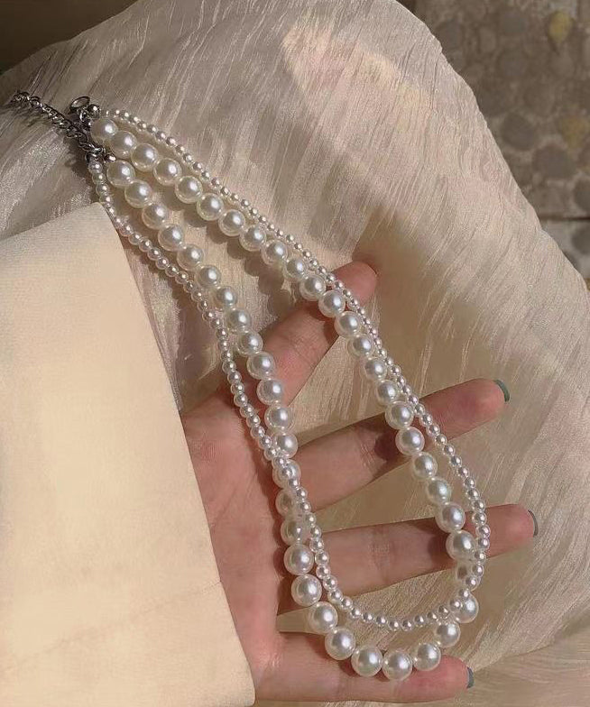 White Double Layer Pearl Princess Necklace