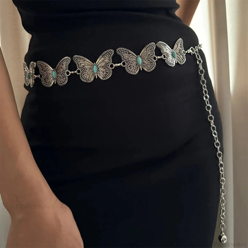 Antique Gothic Silver Butterfly Belt