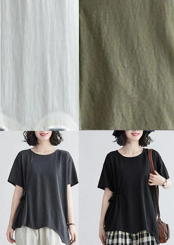 White Ruffled Asymmetrical Design Cotton Summer Tops