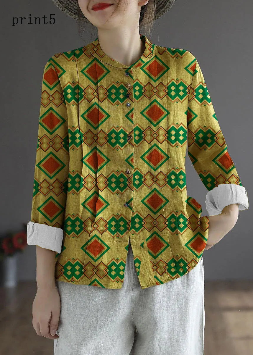 White Flower Button Fall Top Long Sleeve Linen