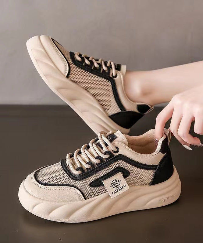 Breathable Mesh Lace Up Splicing Black Flat Shoes for