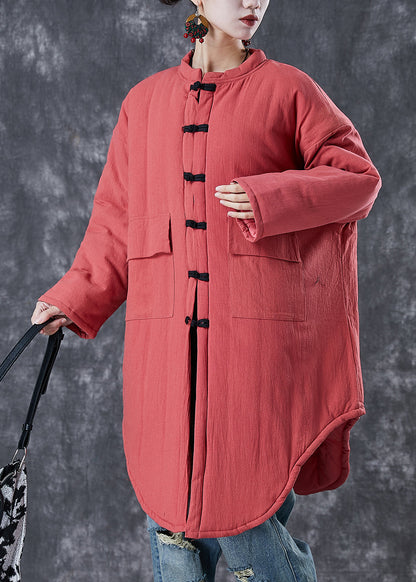 Brick Red Oversized Pockets Fine Cotton Filled Witner Coats