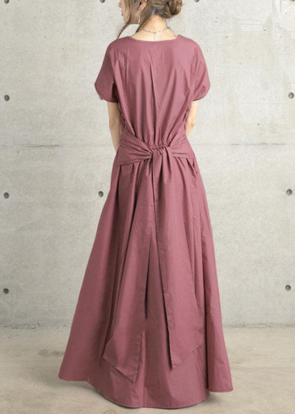 Pink Bow Wrinkled Patchwork Cotton Dress Summer