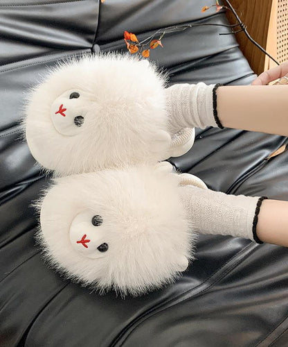 Beige Slippers Shoes Fuzzy Fur Splicing