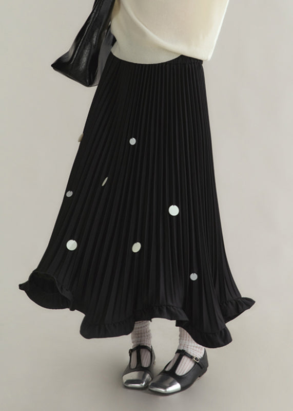Black Ruffled Sequins Dot Maxi Skirts Spring