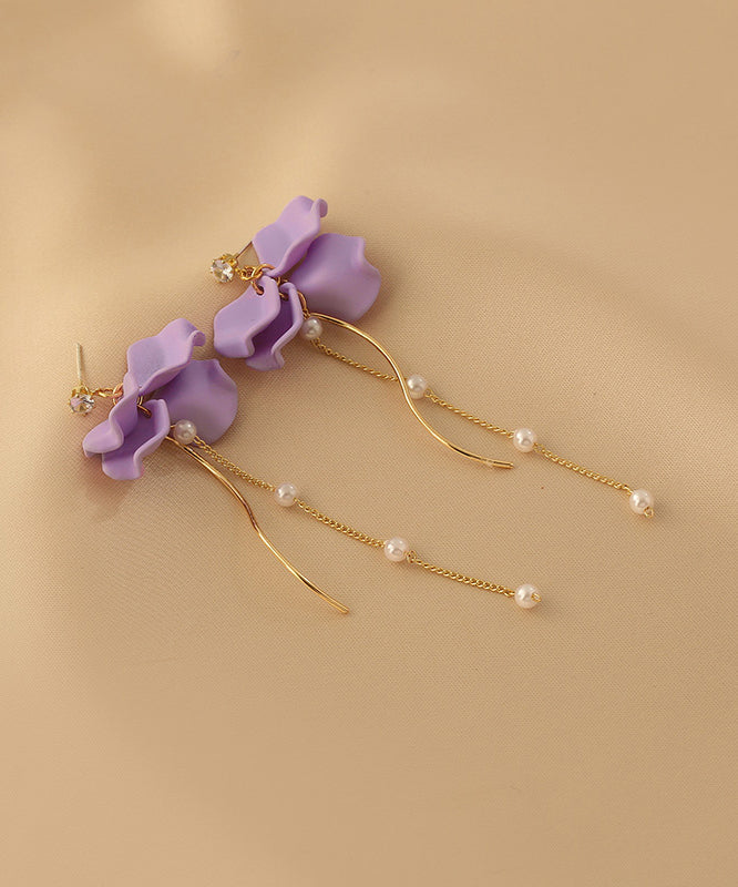 Purple Alloy Long Tassel Drop Earrings