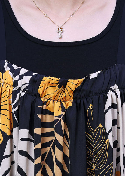 Italian Black Pockets Print Silk Pleated Spaghetti Strap Dress and Tank Two Pieces Set Summer