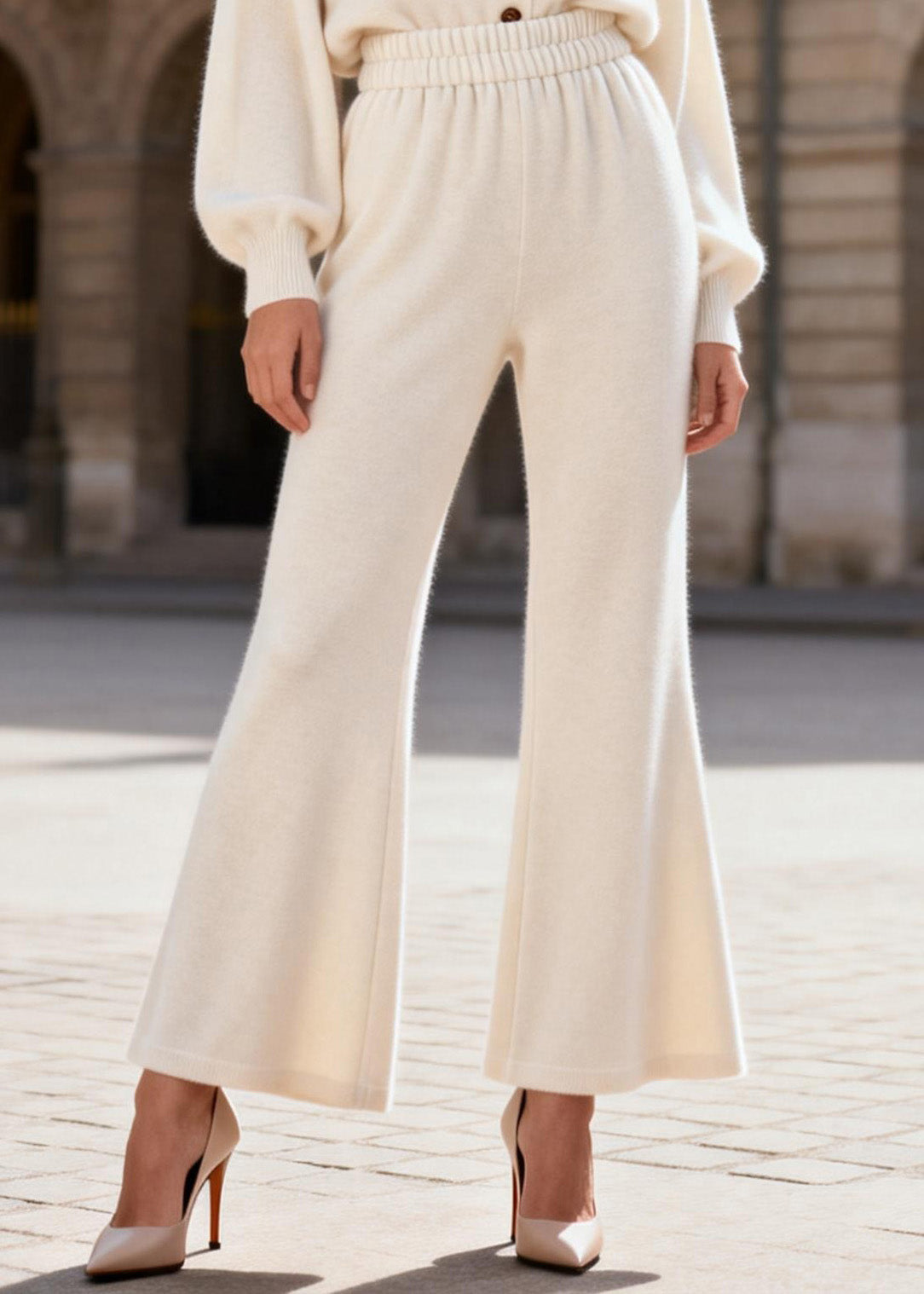 Simple V Neck Top and Pants Knit Sets 2 Pieces Spring