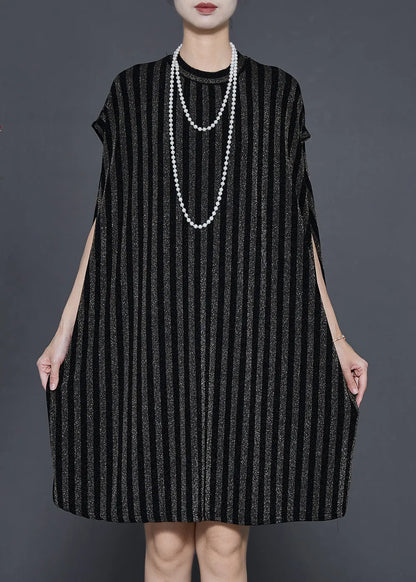Black Striped Cotton Day Dress Oversized Summer