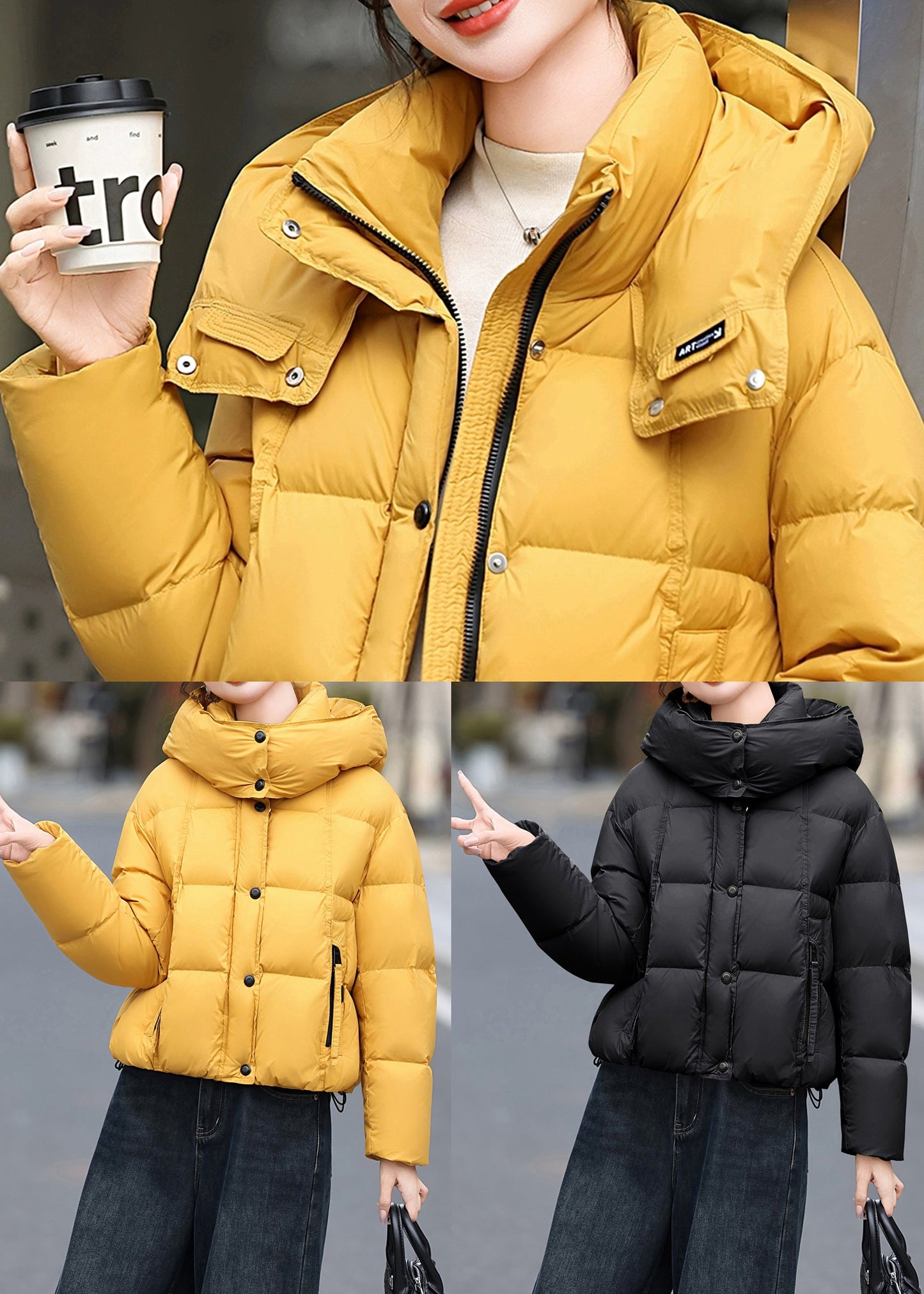 Yellow Hooded Fine Cotton Filled Puffer Jacket Winter