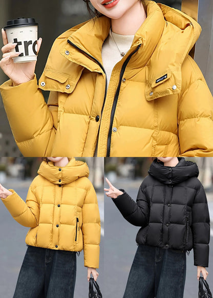 Black Pockets Duck Down Jacket Hooded Winter