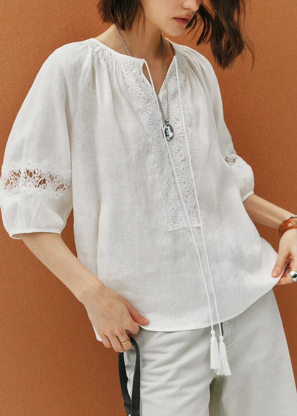 Yellow O Neck Patchwork Cotton Shirt Top Summer