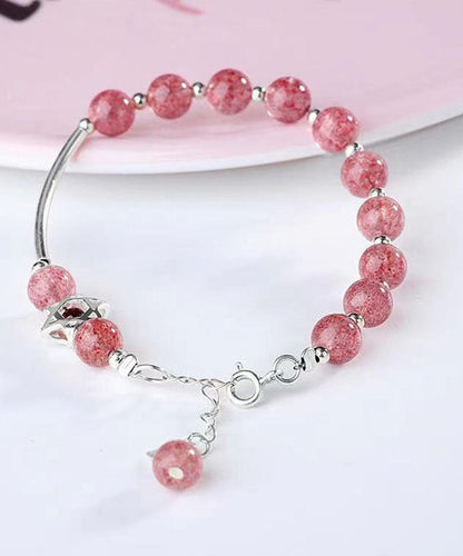 Aqua Red Sterling Silver Strawberry Crystal Garnet Charm Bracelet