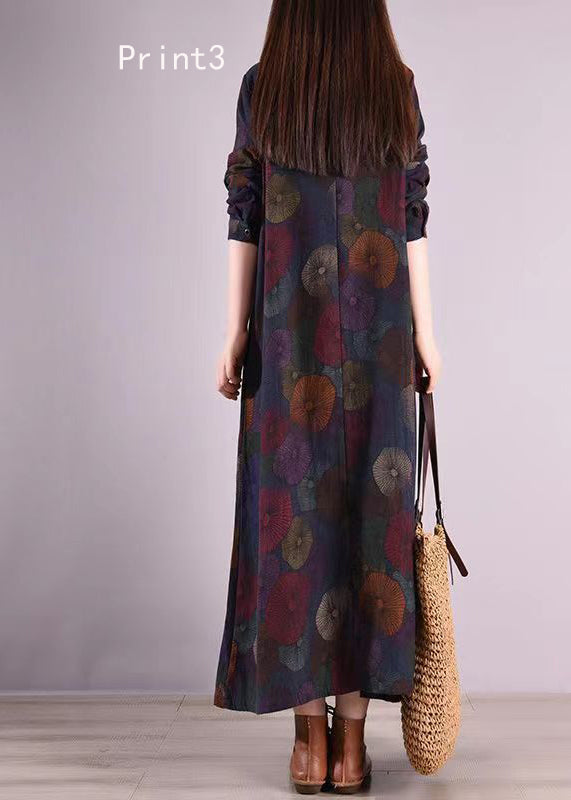 Print Peter Pan Collar Patchwork Cotton Shirts Dresses Fall