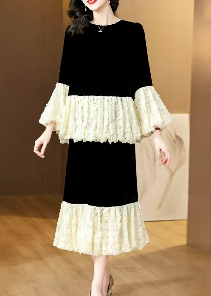 White Lace Patchwork Tops and Skirts Two-piece Set Pearl Spring