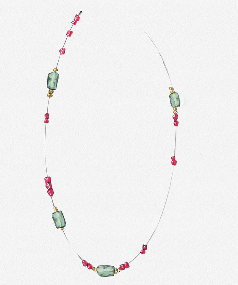 Modern Purple 14k Gold Gem Stone Beading Gratuated Bead Necklace