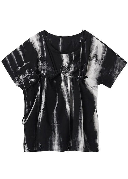 Black Tie Dye One Shoulder Tie Waist Shirt Tops Summer