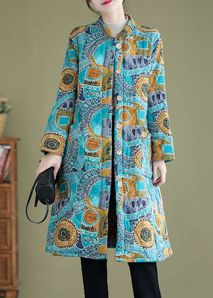 Blue Print Fine Cotton Filled Warm Fleece Witner Coat