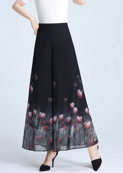 Black Print Wide Leg Pants