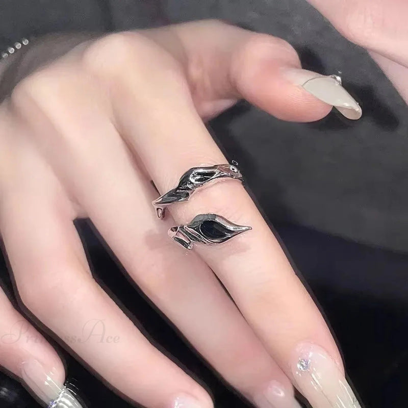 Dark Black Cross Star Ring