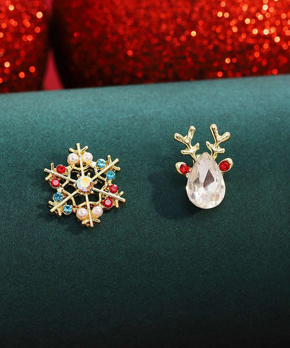 Multicolor Sterling Silver Overgild Asymmetric Crystal Snowflake Pronghorn Stud Earrings