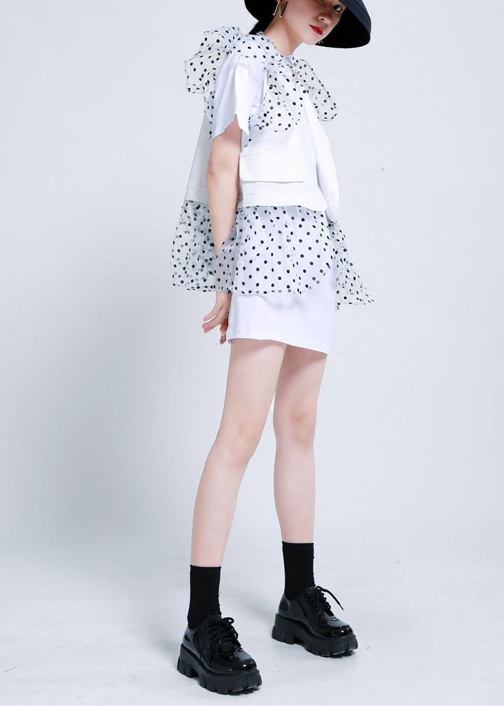 Summer Two Piece Dress With White Lace and Ruffle Vest