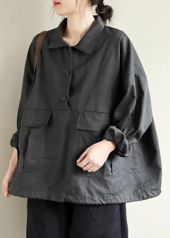 French Lapel Patchwork Spring Clothes for Photography Gray Blouses
