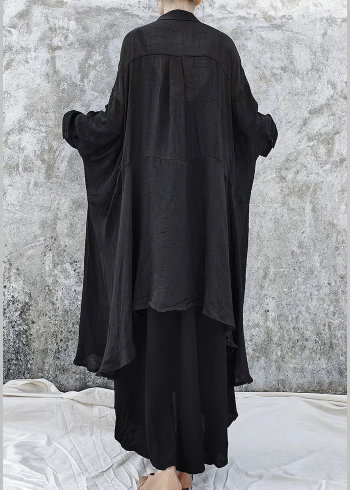 Black Loose Upf 50+ Shirt Tops Low High Design Batwing Sleeve