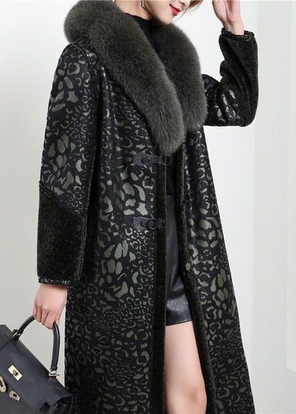 Blakcish Green Fox Collar Wear on Both Sides Cashmere Coat Outwear Winter