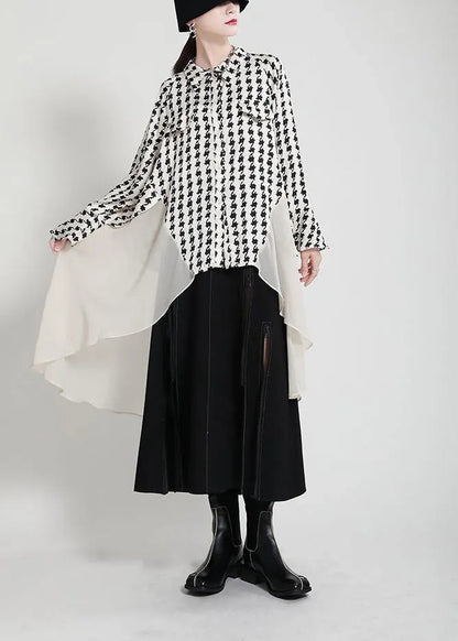 Unique White Print Patchwork Asymmetrical Design Trench Summer