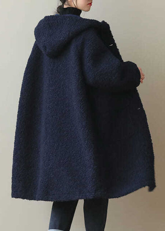 Coffee Button Pockets Warm Faux Fur Hooded Coat Long Sleeve