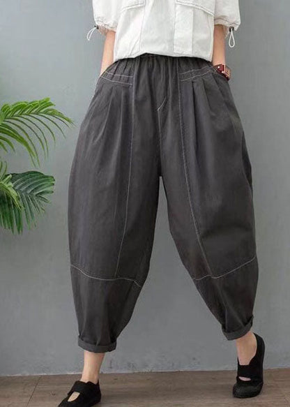 Loose Black High Waist Patchwork Cotton Pants Spring