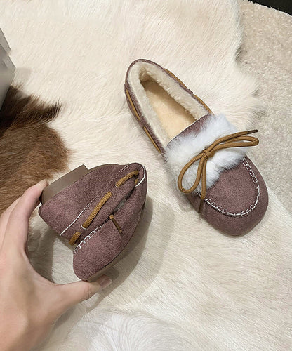 Black Fuzzy Wool Lined Splicing Penny Loafers