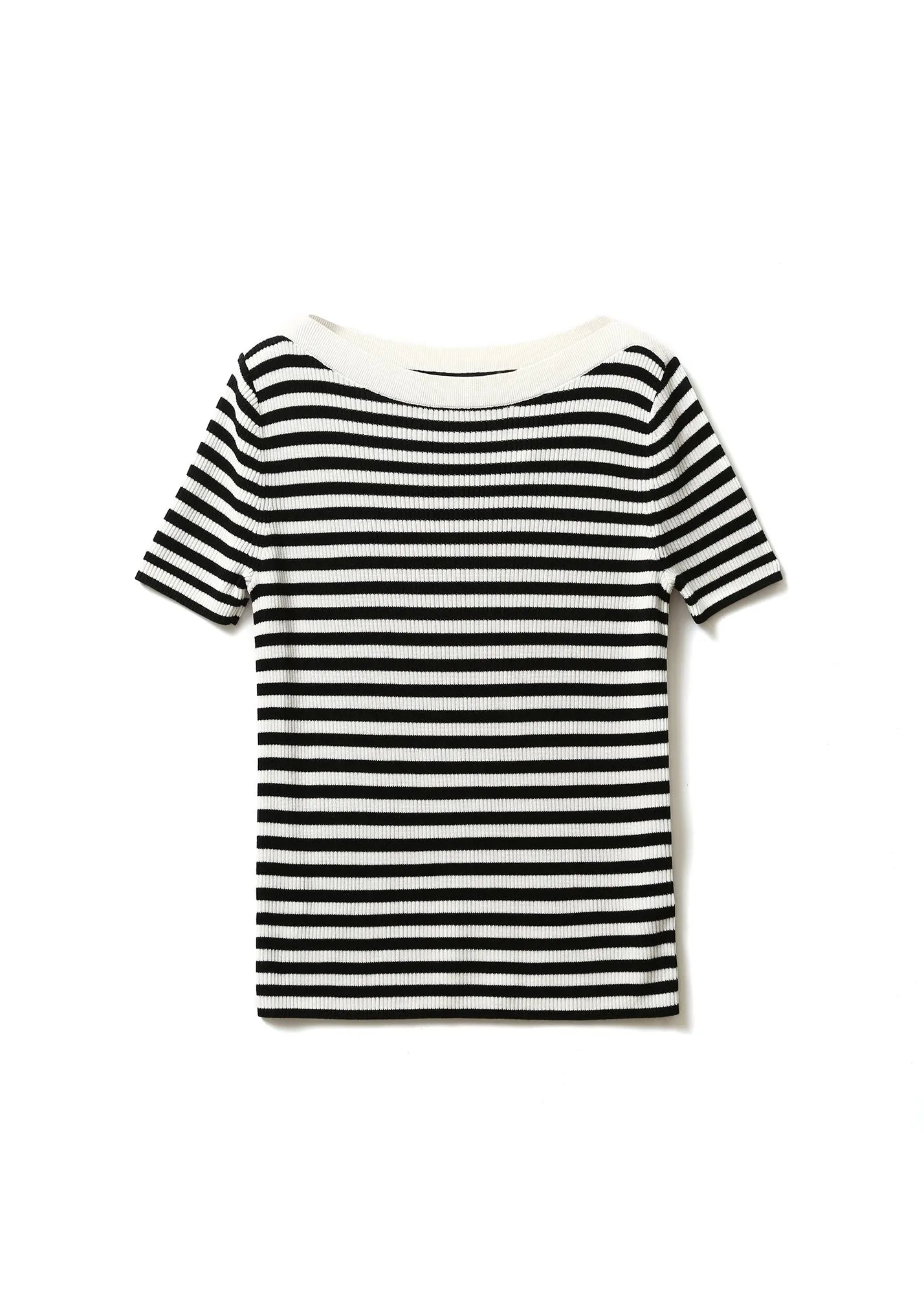 Black Striped O-neck Silk Knit T Shirts Sleeve