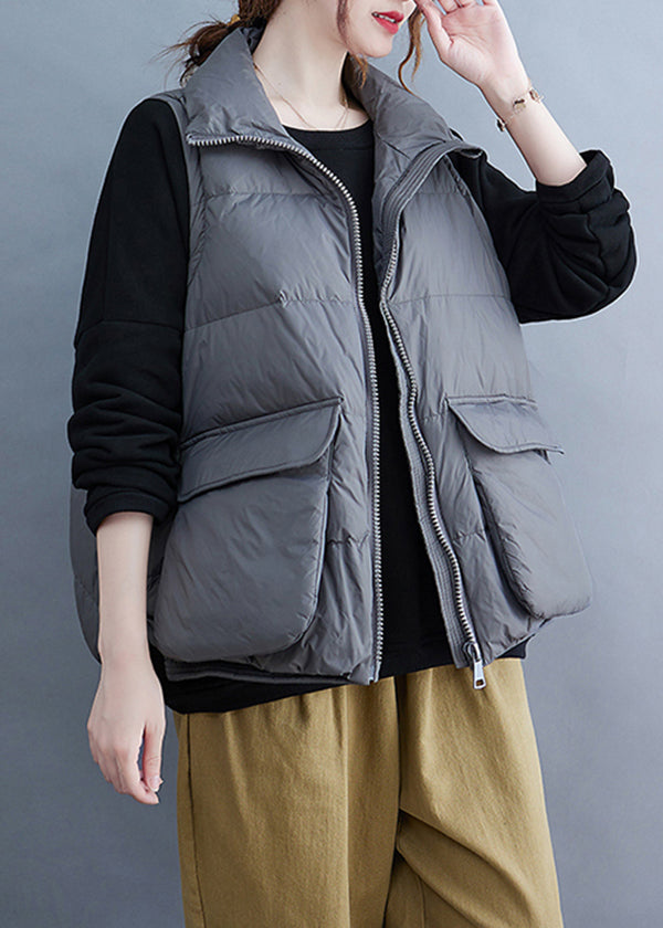 Grey Zip Up Patchwork Fine Cotton Filled Vest Sleeveless