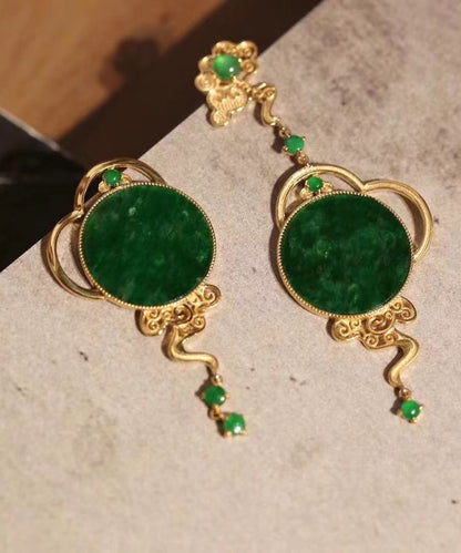 Boutique Retro Green Jade Patchwork 14k Drop Earrings