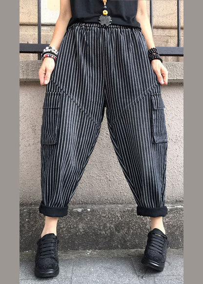 Diy Black High Waist Striped Denim Harem Pants Spring